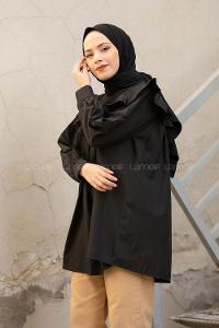 Modalamelif Önü Fırfırlı Tunik Siyah
