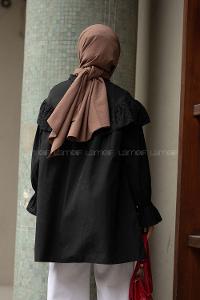 Modalamelif Kol Lastikli Fırfır Nakışlı Tunik Siyah