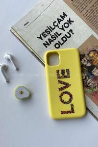 Modalamelif iPhone 11 Love Baskılı Nano Silikon Telefon Kılıfı Sarı