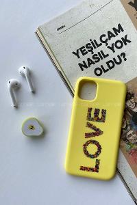 Modalamelif iPhone 11 Love Baskılı Nano Silikon Telefon Kılıfı Sarı