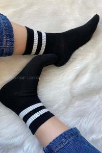 ModalemelModalamelifBeyaz Çizgili Soket Çorap Siyah