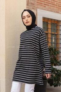 Modalamelif Çizgili Tunik Siyah
