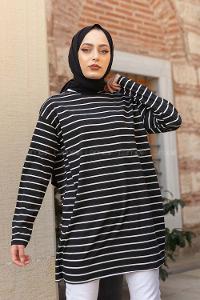 Modalamelif Çizgili Tunik Siyah