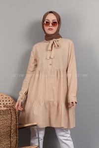Modalamelif Yaka Bağlamalı Fırfırlı Tunik Sütlü Kahve