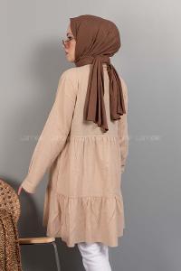 Modalamelif Yaka Bağlamalı Fırfırlı Tunik Sütlü Kahve