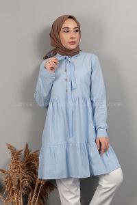 Modalamelif Yaka Bağlamalı Fırfırlı Tunik Bebe Mavisi