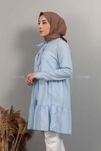 Modalamelif Yaka Bağlamalı Fırfırlı Tunik Bebe Mavisi