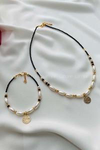 Modalamelif Siyah İnci Kolye Bileklik Set