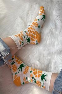 Modalamelif Ananas İşlemeli Soket Çorap Beyaz