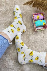 Modalamelif Avakado İşlemeli 3 lü Soket Çorap