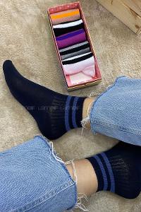 Modalamelif Çizgili Renk Kokulu Soket Çorap 6 lı