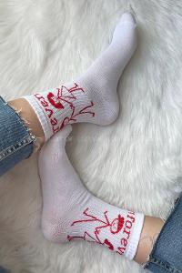 Modalamelif Forever Nakışlı Soket Çorap Beyaz