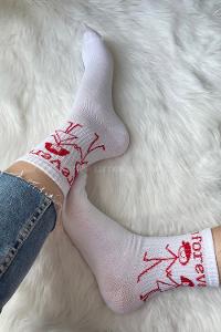 Modalamelif Forever Nakışlı Soket Çorap Beyaz