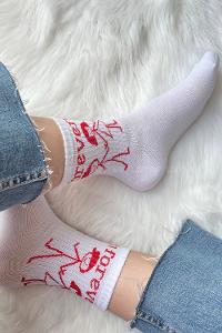 Modalamelif Forever Nakışlı Soket Çorap Beyaz