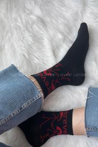 Modalamelif Forever Nakışlı Soket Çorap Siyah
