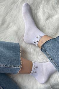 Modalamelif Bambu İncili Patik Çorap Beyaz