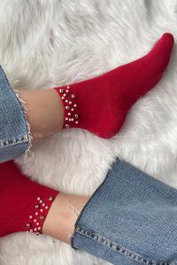 Modalamelif İncili Bambu Soket Çorap Kırmızı