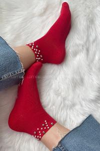 Modalamelif İncili Bambu Soket Çorap Kırmızı