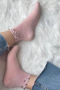 Modalamelif İncili Bambu Soket Çorap Pudra