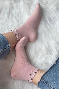 Modalamelif İncili Bambu Soket Çorap Pudra