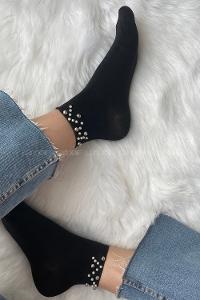 Modalamelif İncili Bambu Soket Çorap Siyah