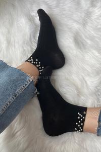 Modalamelif İncili Bambu Soket Çorap Siyah