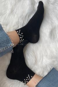 Modalamelif İncili Bambu Soket Çorap Siyah