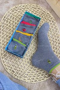 Modalamelif İşlemeli 4 lü Soket Çorap Gri