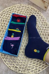 Modalamelif İşlemeli 4 lü Soket Çorap Lacivert