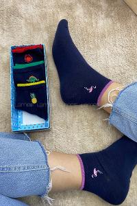 Modalamelif İşlemeli 4 lü Soket Çorap Lacivert