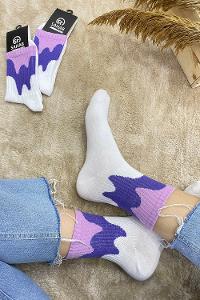 Modalamelif Lila Geçişli Soket Çorap Beyaz