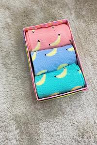 Modalamelif Muz İşlemeli 3 lü Soket Çorap