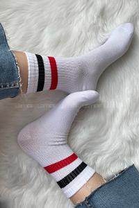 ModalemelModalamelifKırmızı Siyah Çizgili Soket Çorap Beyaz