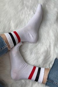 ModalemelModalamelifKırmızı Siyah Çizgili Soket Çorap Beyaz