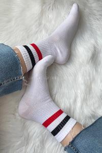 ModalemelModalamelifKırmızı Siyah Çizgili Soket Çorap Beyaz