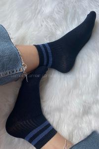 Modalamelif Mavi Çizgili Soket Çorap Lacivert