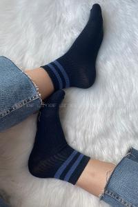 Modalamelif Mavi Çizgili Soket Çorap Lacivert