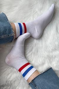 Modalamelif Mavi Kırmızı Çizgili Soket Çorap Beyaz