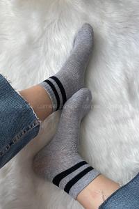 ModalemelModalamelifSiyah Çizgili Soket Çorap Gri