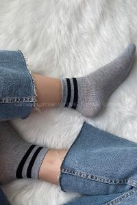 ModalemelModalamelifSiyah Çizgili Soket Çorap Gri