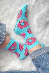 Modalamelif Dunat İşlemeli Soket Çorap Mavi