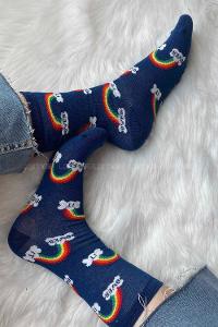 Modalamelif Gökkuşağı Baskılı Soket Çorap Lacivert