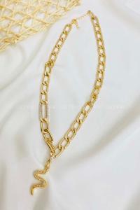 Modalamelif Gold Yılan Taşlı Kolye