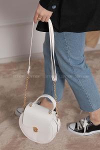 Modalamelif Kapak Kilitli Round Çanta Beyaz