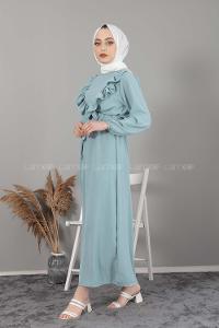 Modalamelif Önü Fırfırlı Kuşaklı Elbise Mint Yeşili