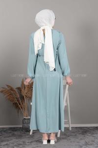 Modalamelif Önü Fırfırlı Kuşaklı Elbise Mint Yeşili