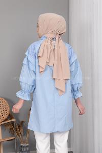 Modalamelif Yaka Fırfırlı Balon Kol Gömlek Açık Mavi