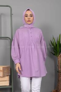 Modalamelif Balon Kol Önü Pileli Tunik Lila