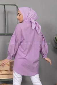 Modalamelif Balon Kol Önü Pileli Tunik Lila