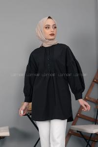 Modalamelif Balon Kol Önü Pileli Tunik Siyah